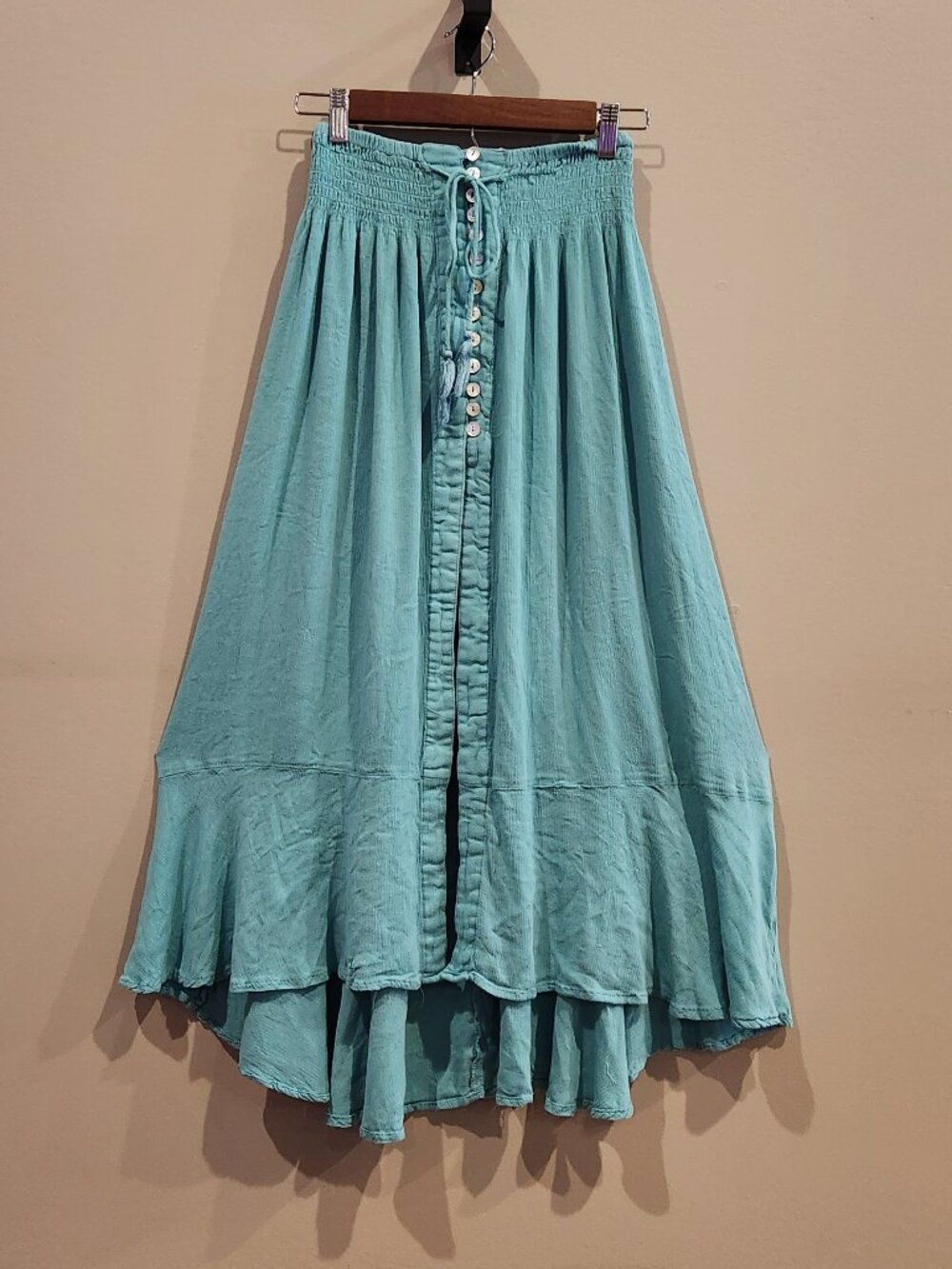 Promesa Turquoise Boho High Low Button Front Maxi Skirt Size Small
